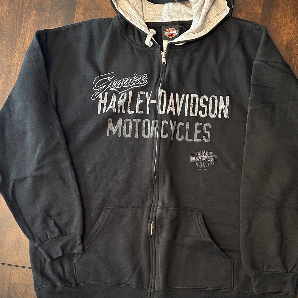 Harley-Davidson Black and Gray Men's Zip-Up Sweatshirt